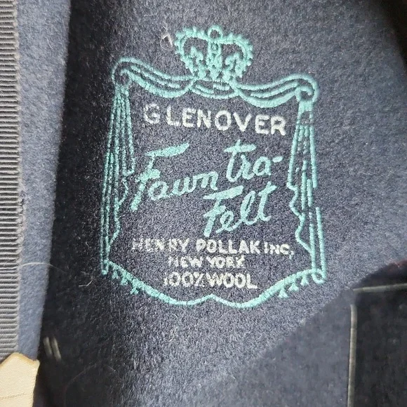 Vintage Midcentury 40s 50s navy blue felt tilt hat - Picture 8 of 8